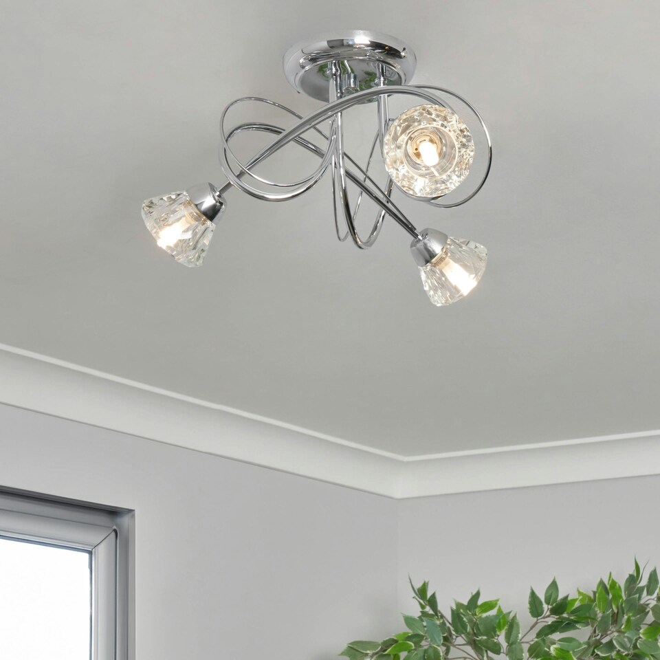 image 1 of BHS Marianne 3 Light Flush Ceiling Light | Silver | Chrome | 1