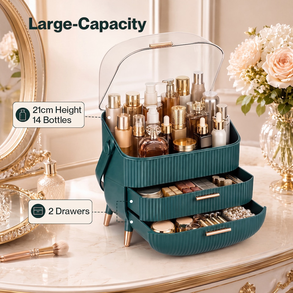 image 1 of ilus Makeup Organizer Case Drawer Portable Cosmetic Jewellery Storage Box