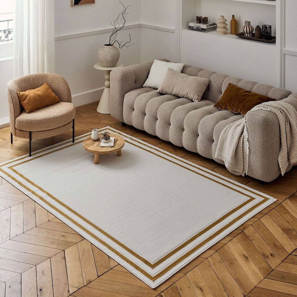image 1 of The Rugs Carmel Collection Bordered Area Floor Rug Runner Soft Pile Living Room Bedroom