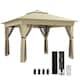 image 1 of Outsunny 3.36x3.36m Pop Up Gazebo w/ Solar-Powered LED Lights Netting Khaki