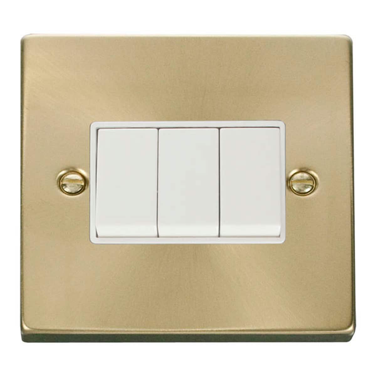 SE HOME Satin Brushed Brass 10A 3 Gang 2 Way Light Switch Gold Satin Brass