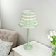 image 3 of ValueLights Bobbles Sage Green Bobbin Table Lamp with Pink Aztec Pleated Shade