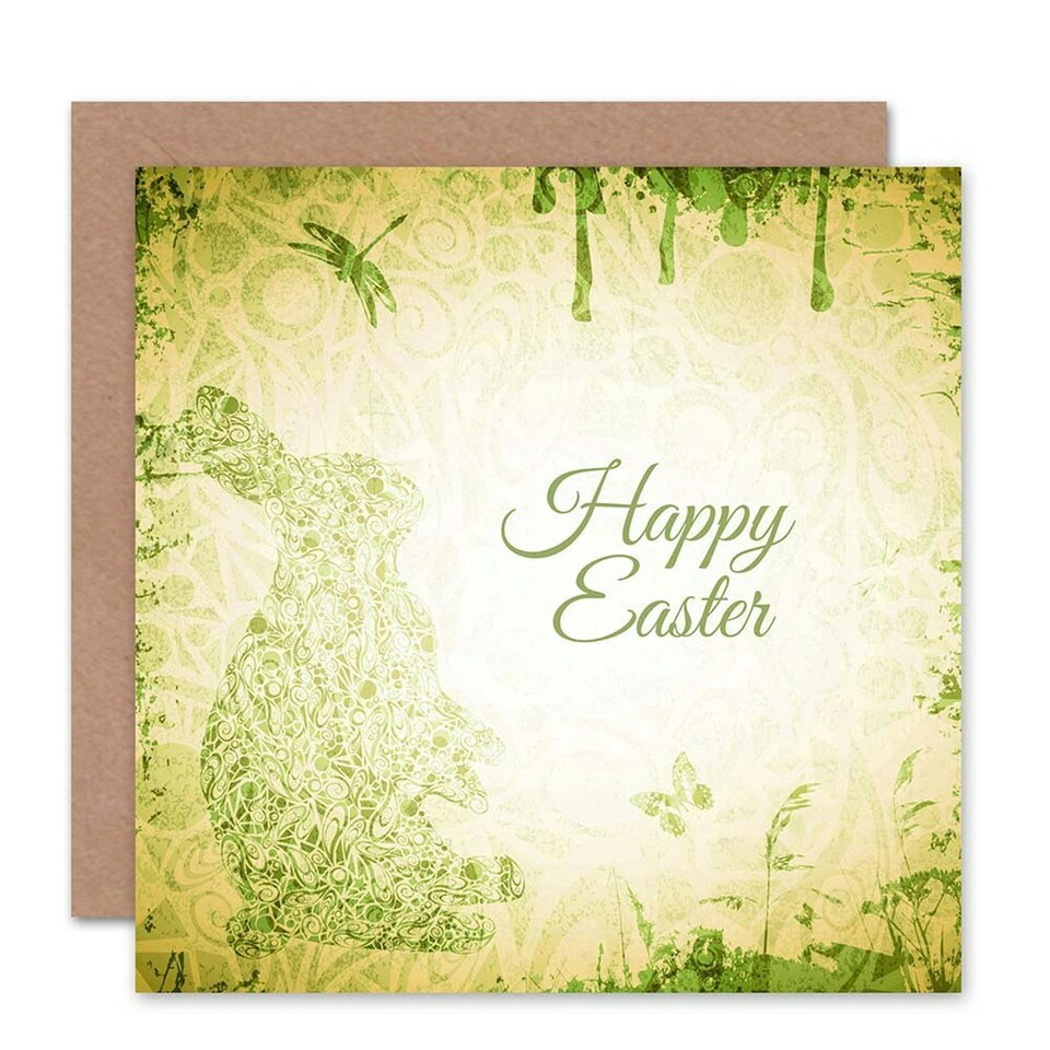 image 1 of Bunny Soft Green Grunge Easter Card