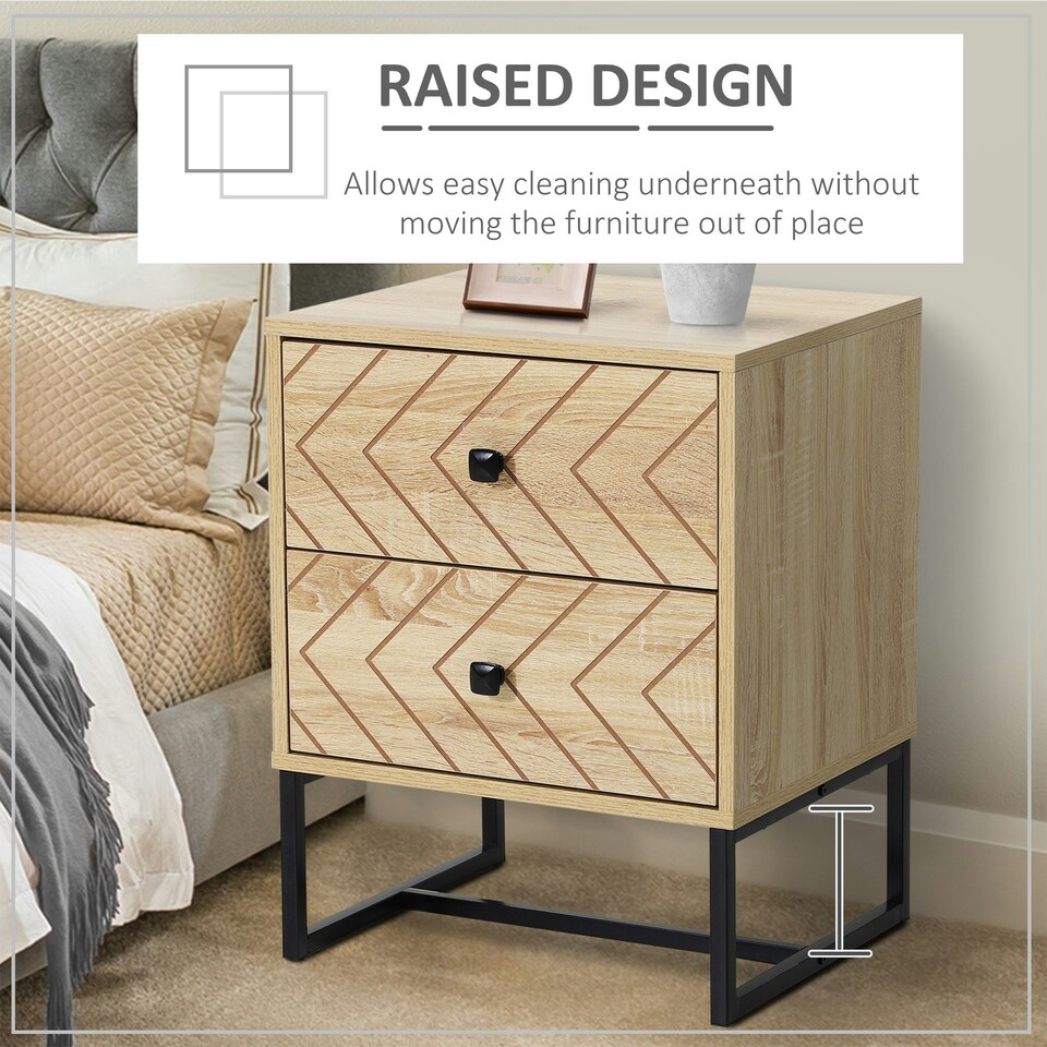 image 1 of HOMCOM Bedside Table Unit Unique Zig Zag Design w/ Black Metal Handle