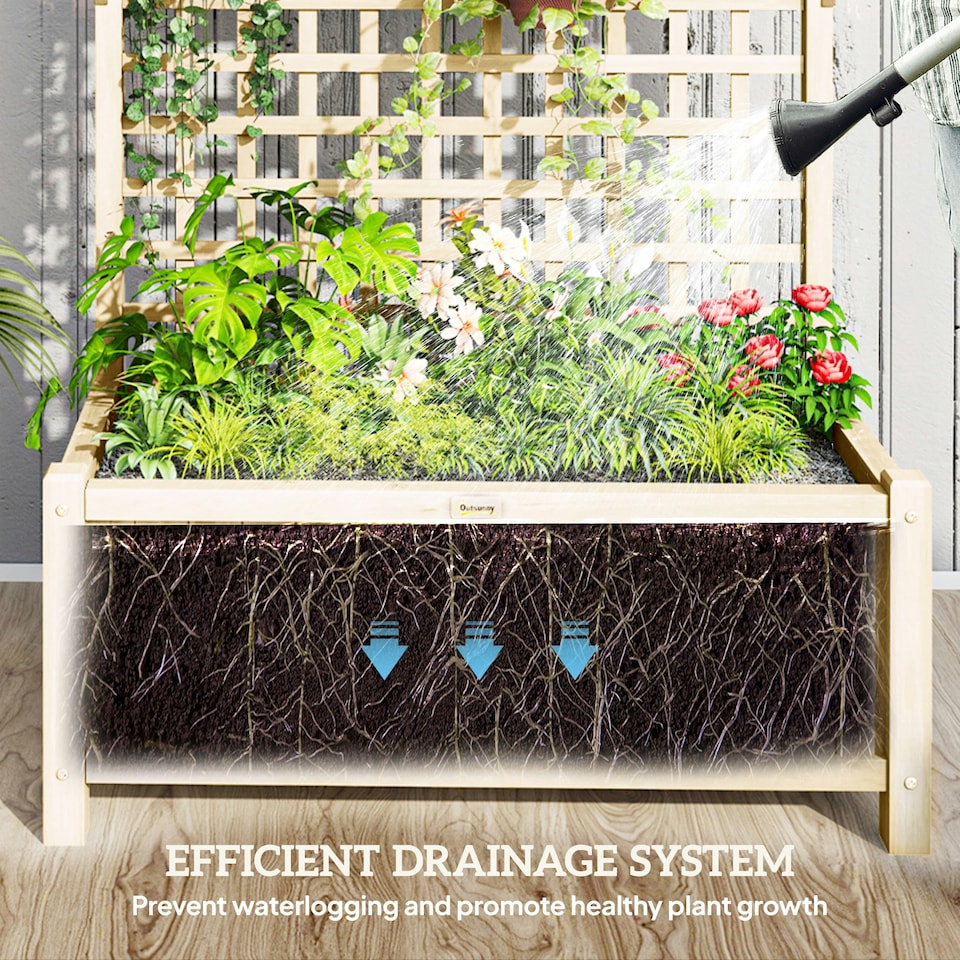 image 1 of Outsunny Wood Planter with Trellis for Climbing Plants Vines Planter Box Brown