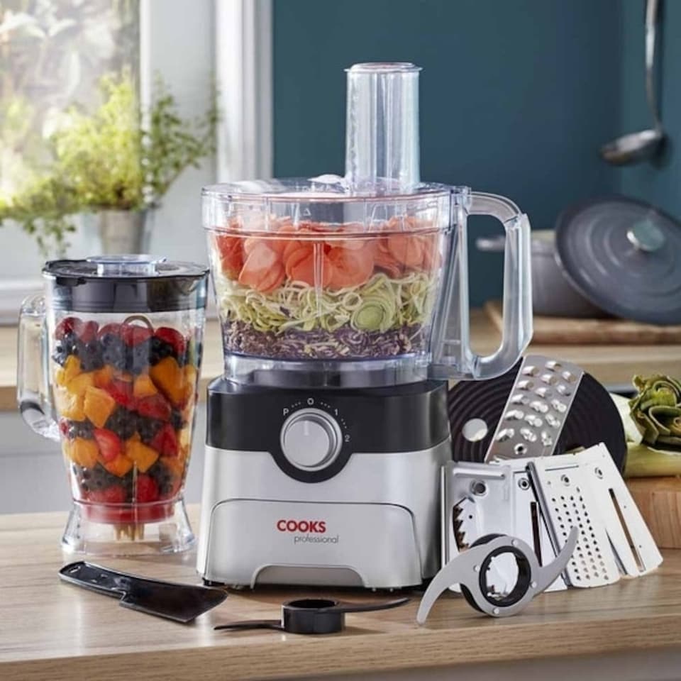 image 1 of Cooks Professional Food Processor | 1000W | 7 Different Blades | Mixing Bowl and Blending Jug | Black and Silver