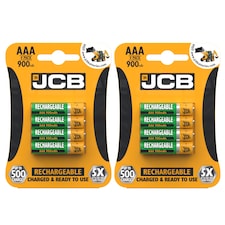 JCB AAA 900mAh Rechargeable Batteries - Pack of 4 | Multi | AAA | 8