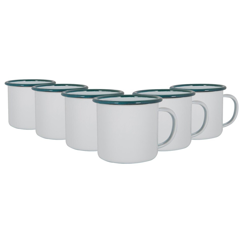 image 1 of Argon Tableware White Enamel Mugs - 375ml - Green - Pack of 6 | Green | Green
