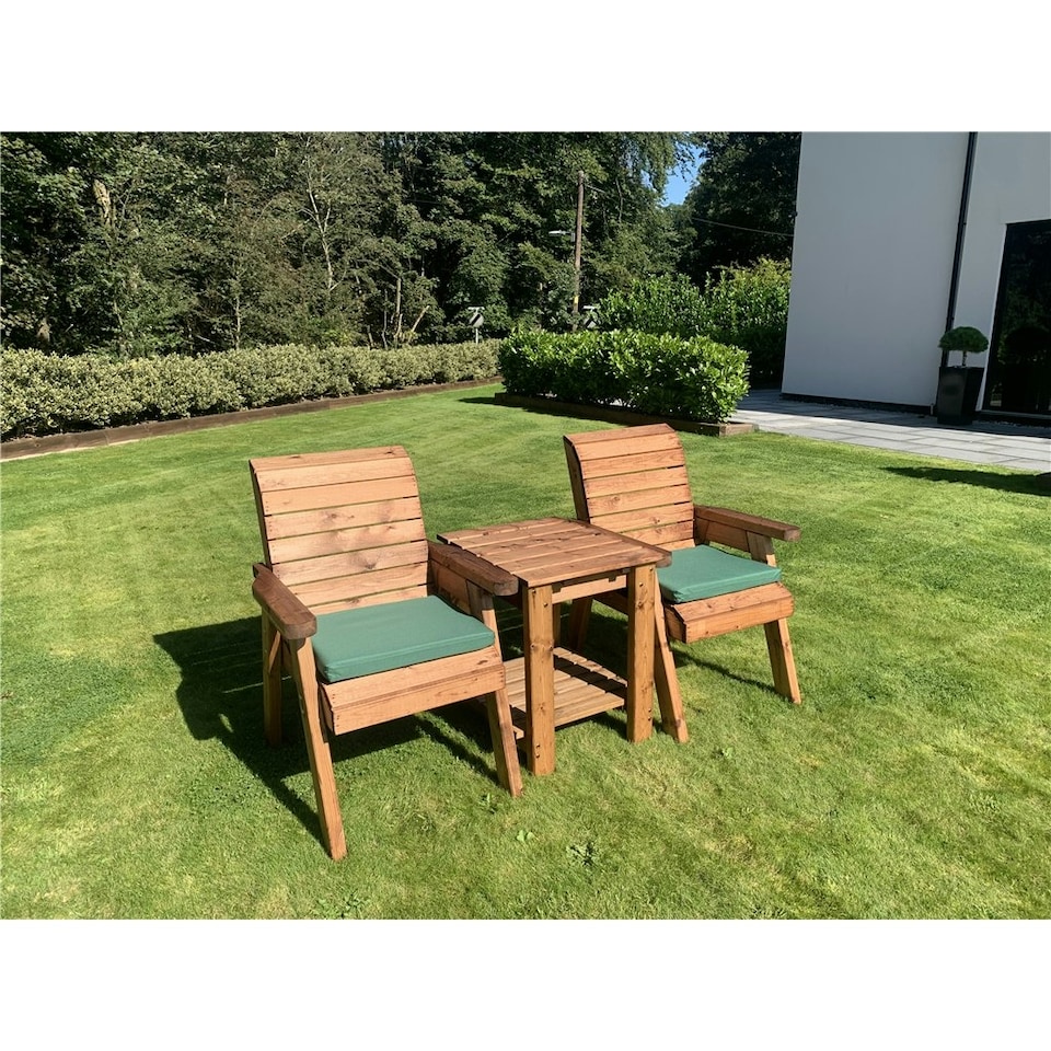 image 1 of Deluxe 2 Chair & Table Outdoor Set With 2 x Chair Cushion Green