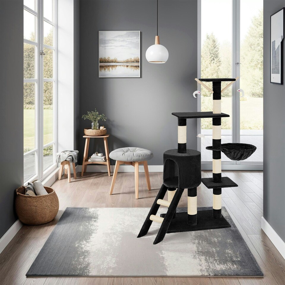image 1 of Cat Tree Dominik - 144 cm, sisal cat scratching post, mice & anti-tip protection - Black
