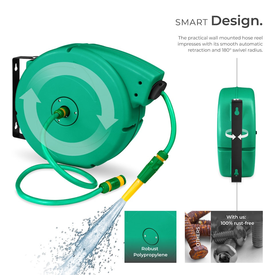 image 1 of Hose Pipe and Reel - automatic retractor with hose stop, including hose head | Green | green | 20 m | 1