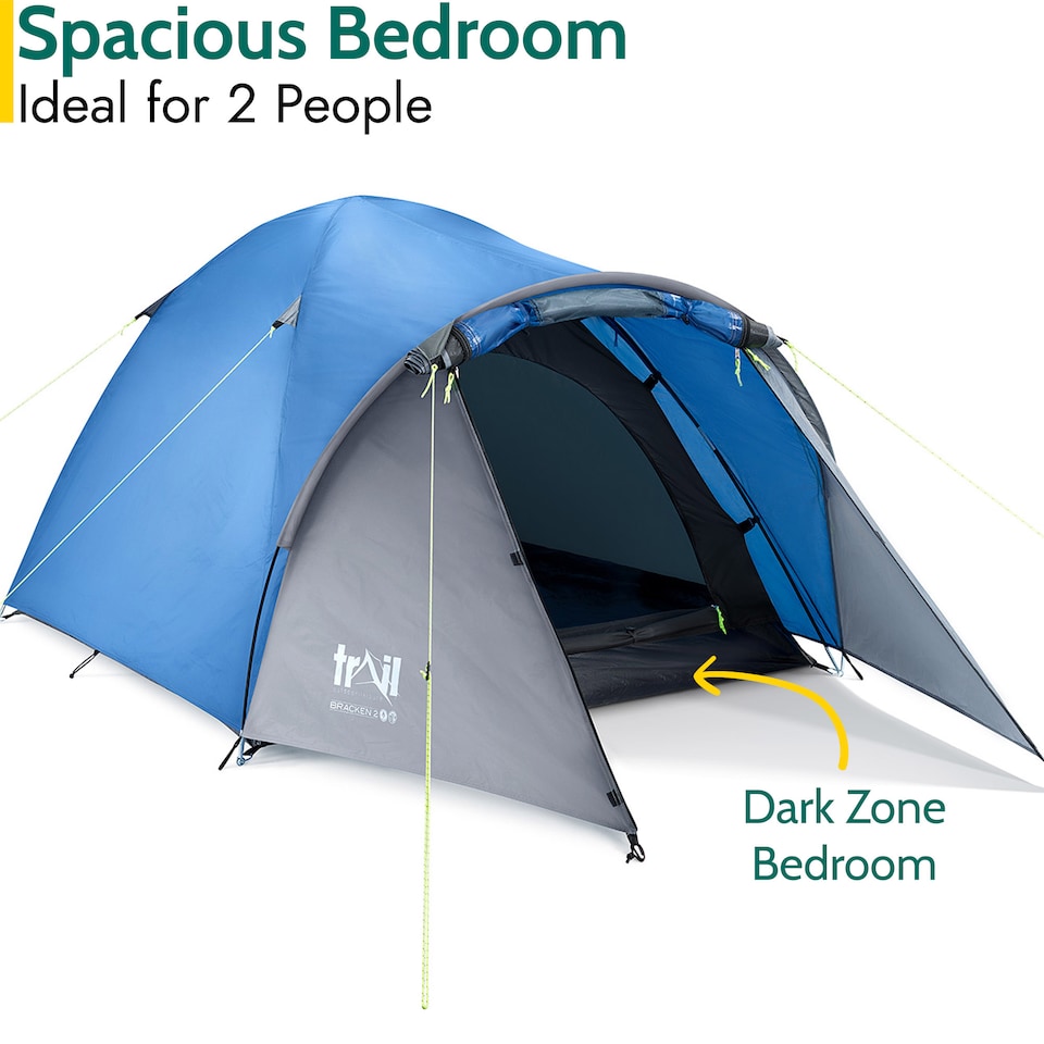 image 1 of Bracken 2 Man Tent With Porch Waterproof at 3000mm HH Camping Festival Trail | Blue | 1