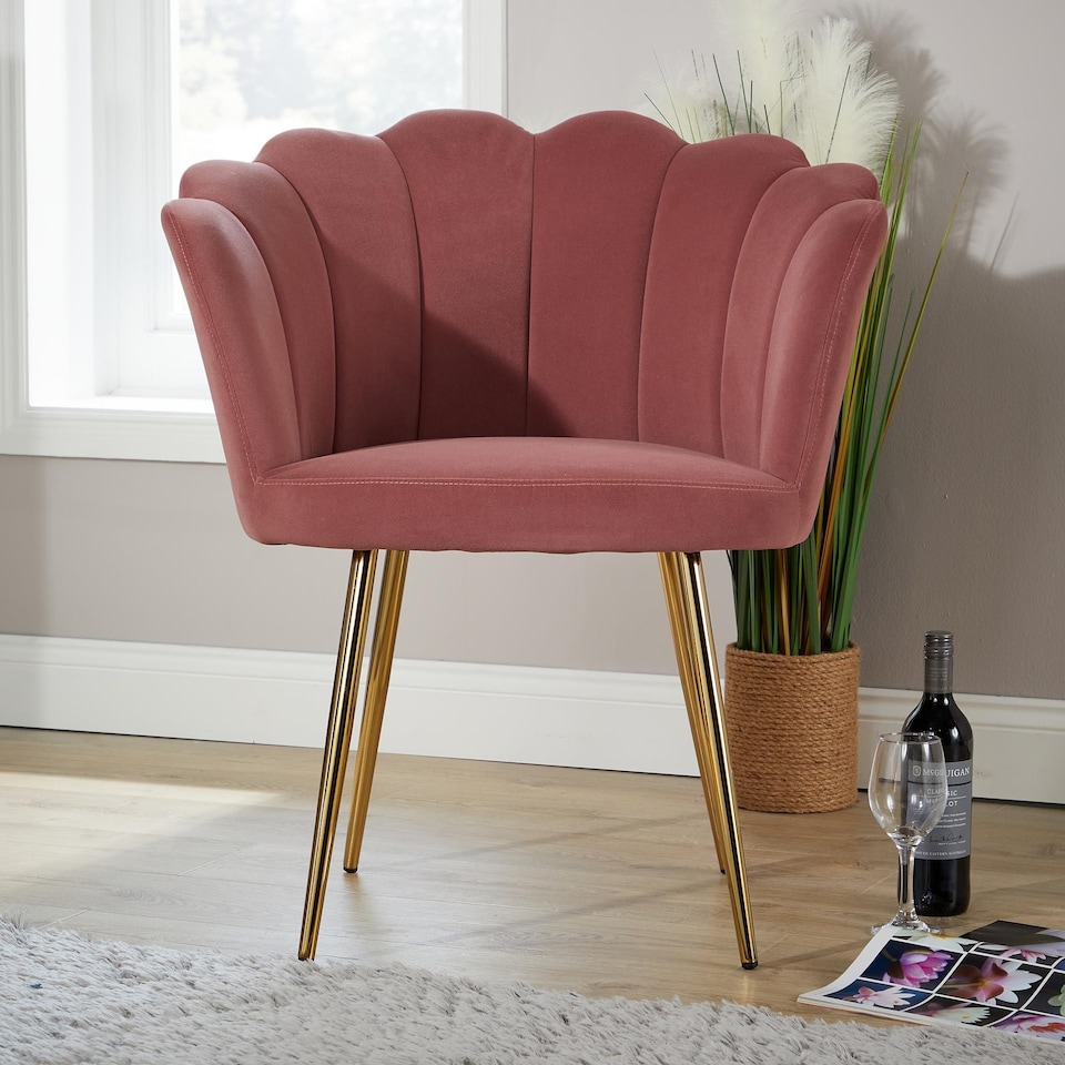 image 1 of Boucle Fabric Scallop Shell Chair Wing Back Armchair Sofa | Pink