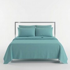 Luxury Satin Stripe T250 Cotton Rich Soft Flat Sheet Bed Linen | Blue | Aqua | Double