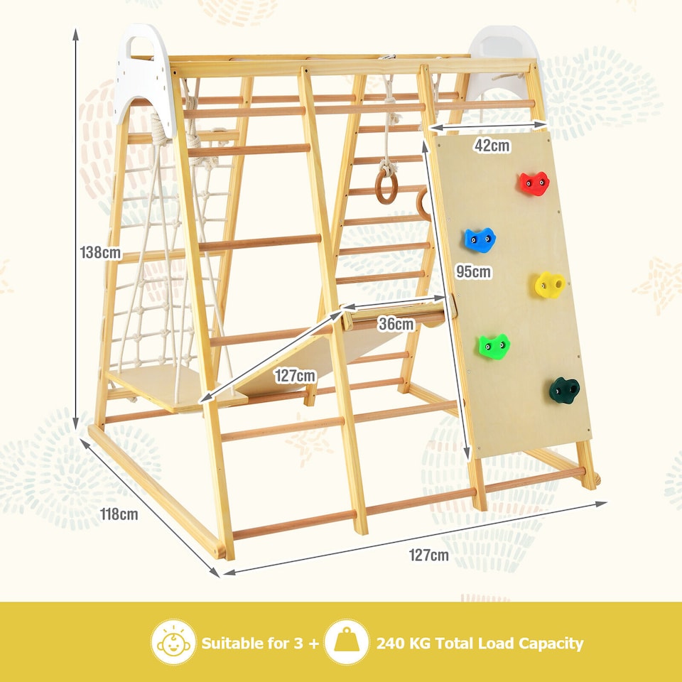 image 1 of COSTWAY 8 in 1 Wooden Climber Playset with Slide Jungle Gym Playset Climbing Ladder