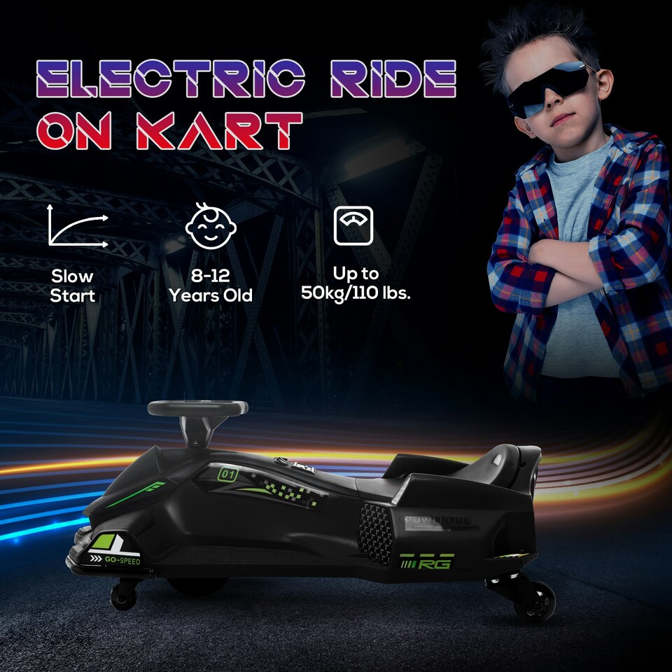 image 1 of HOMCOM 12V Electric Go Kart for Kids with Music, LED Lights, Black