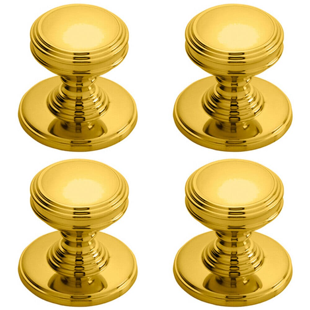 Loops 4x Ringed Tiered Cupboard Door Knob 25mm Diameter Polished Brass Cabinet Handle in Metallics