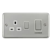 SE HOME Curved Polished Chrome Cooker Control Ingot 45A With 13A Switched Plug Socket White | Polished Chrome