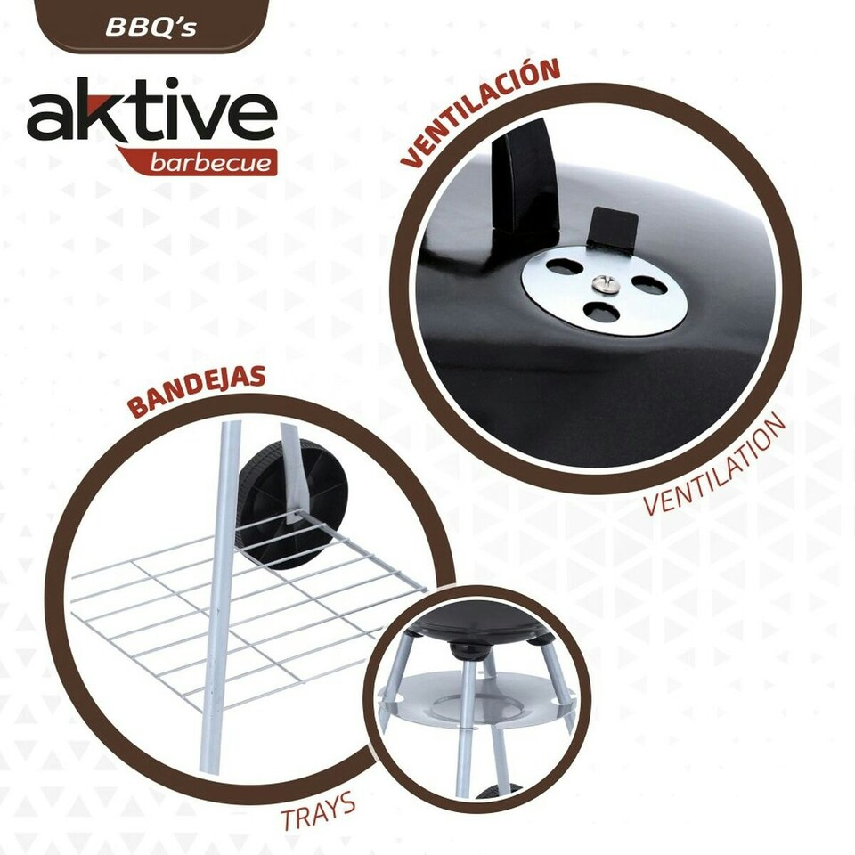 image 1 of Coal Barbecue with Wheels Aktive Enamelled Metal 46 x 89 x 46 cm Black