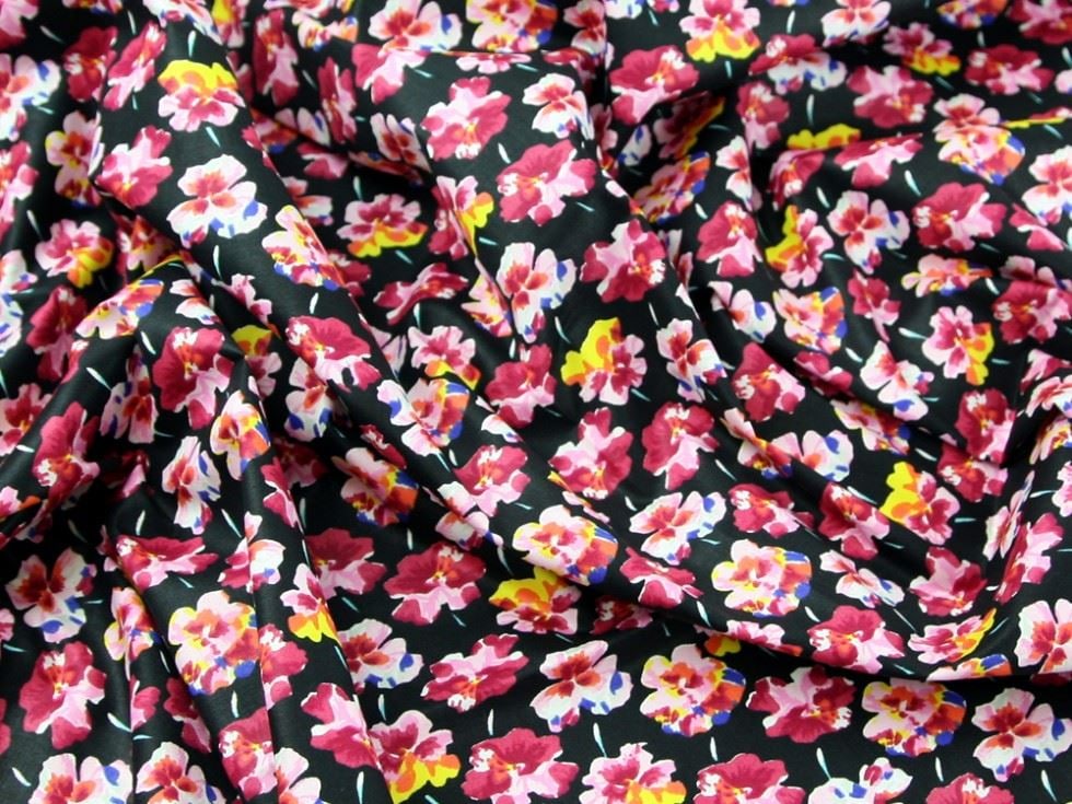 John Louden Pink on Black 100% Cotton Poplin Dressmaking Fabric, 110cm / 43" Wide - per metre