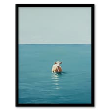 Open Water Cow Swimming Bathroom Toilet Home Decor Black Framed Wall Art Print A4