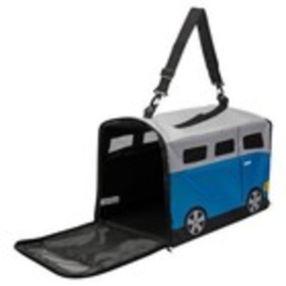 image 1 of Pet Carrier Bag Soft Polyester Kids Bus Themed Small Dog Cat Travel Carry Case | Multi | Blue Camper Bus | 1
