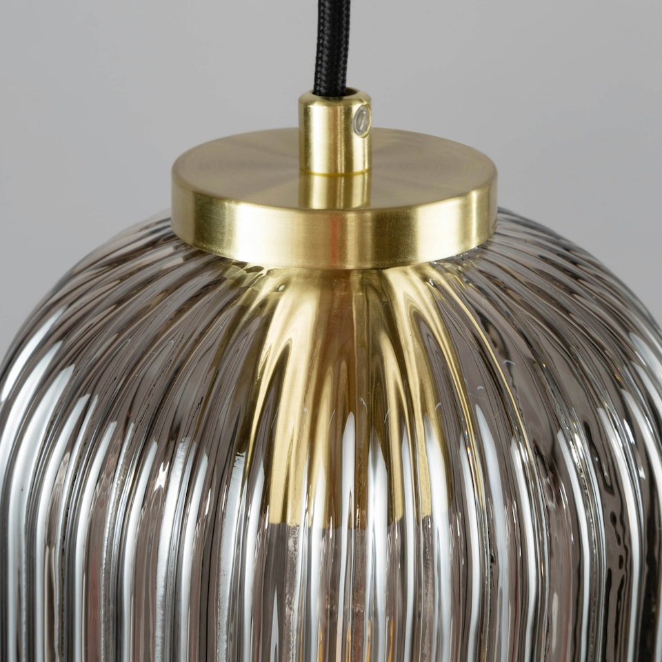 image 1 of BHS Lyna Ceiling Diner Pendant Bar with Smoked Glass Shades, Satin Brass
