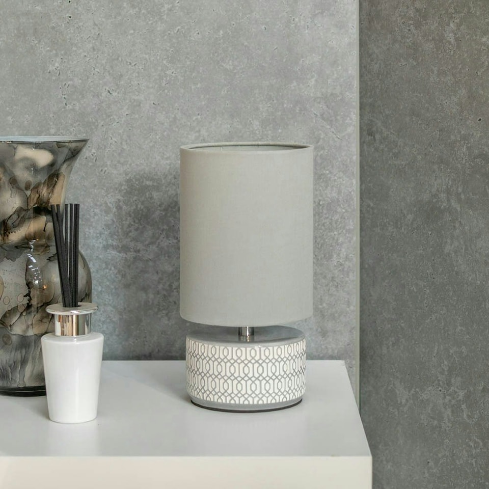 image 1 of ValueLights Kaia Grey Ceramic Table Lamp with Grey Lamp Shade