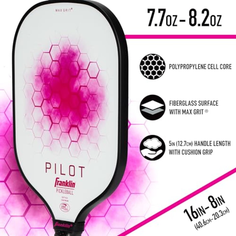 image 1 of Franklin Sports Pickleball Paddle - Pilot Polypropylene Core Racket - Official USA Pickleball (Usapa) Approved Paddle - Lightweight Pro Racket - Pink - 10mm Thick Core