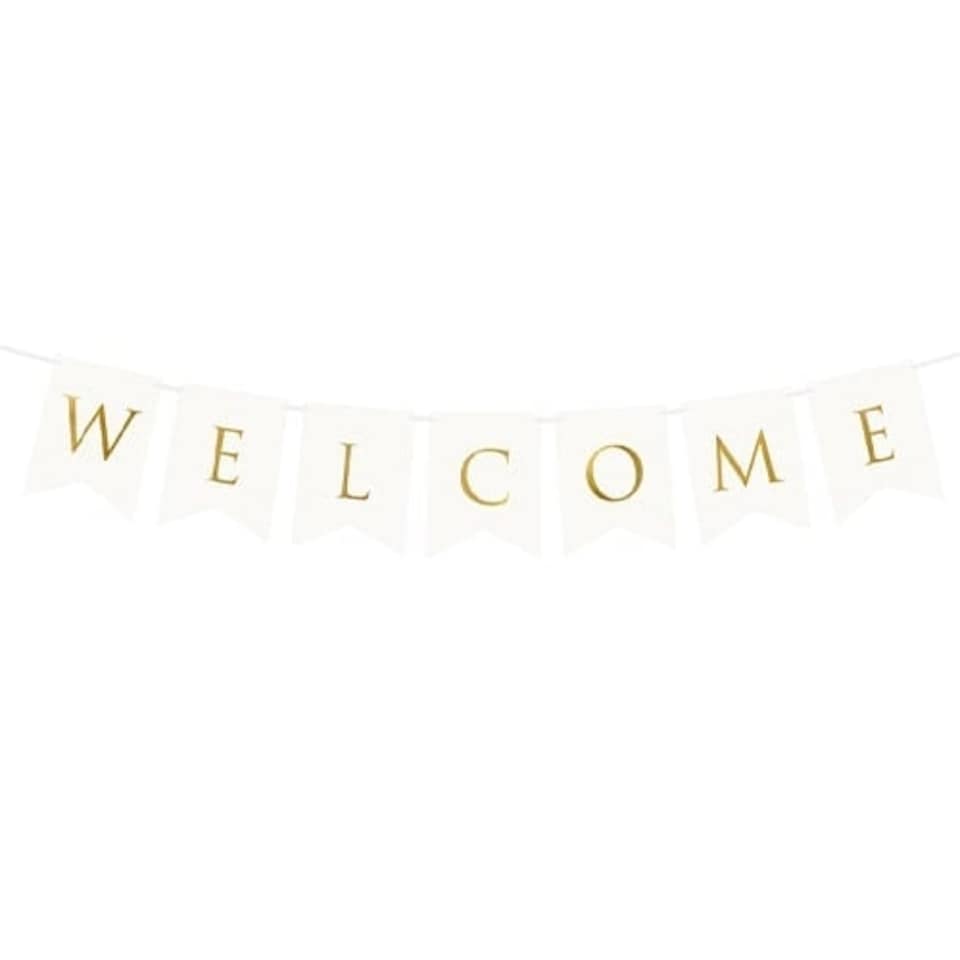 image 1 of White & Gold Welcome Cardboard Letter Banner 250cm