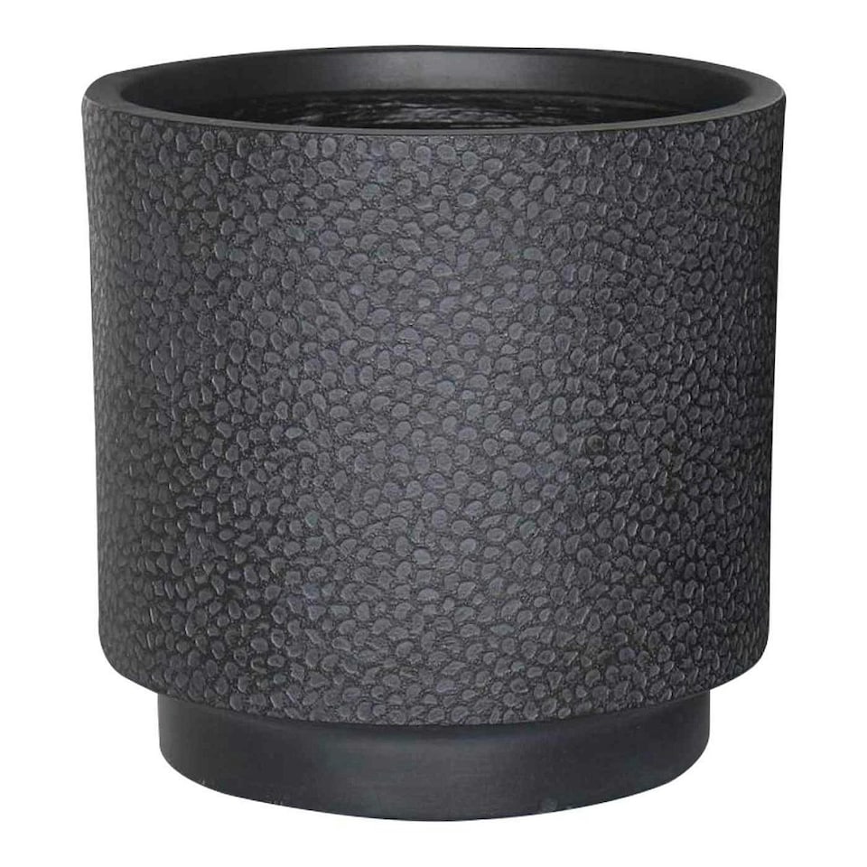 image 1 of Hammered Stone Black Cylinder Planter, Outdoor Plant Pot D36 H36 cm, 30.9 ltrs Cap.