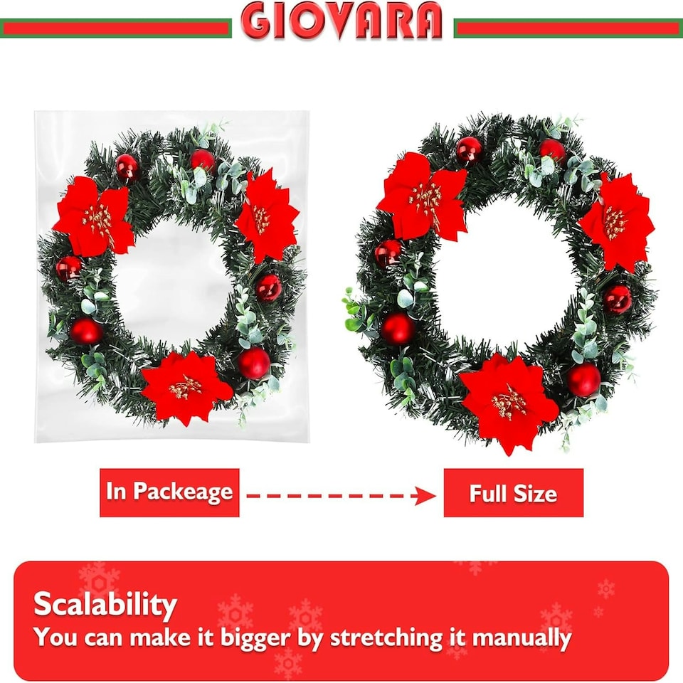 image 1 of Christmas Wreath, Artificial Door Wreath with LED Lights, Xmas Wreath