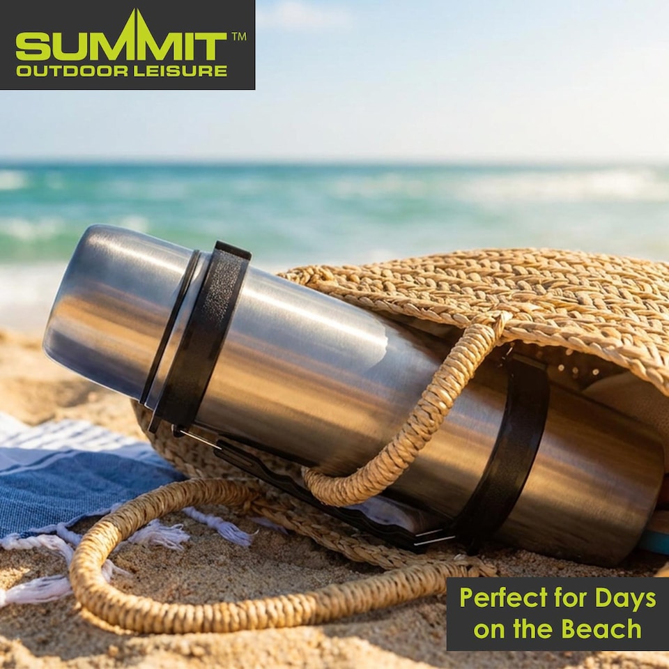 image 1 of PMS 1L Insulated Stainless Steel Vacuum Flask, Silver - Includes 2 Cups