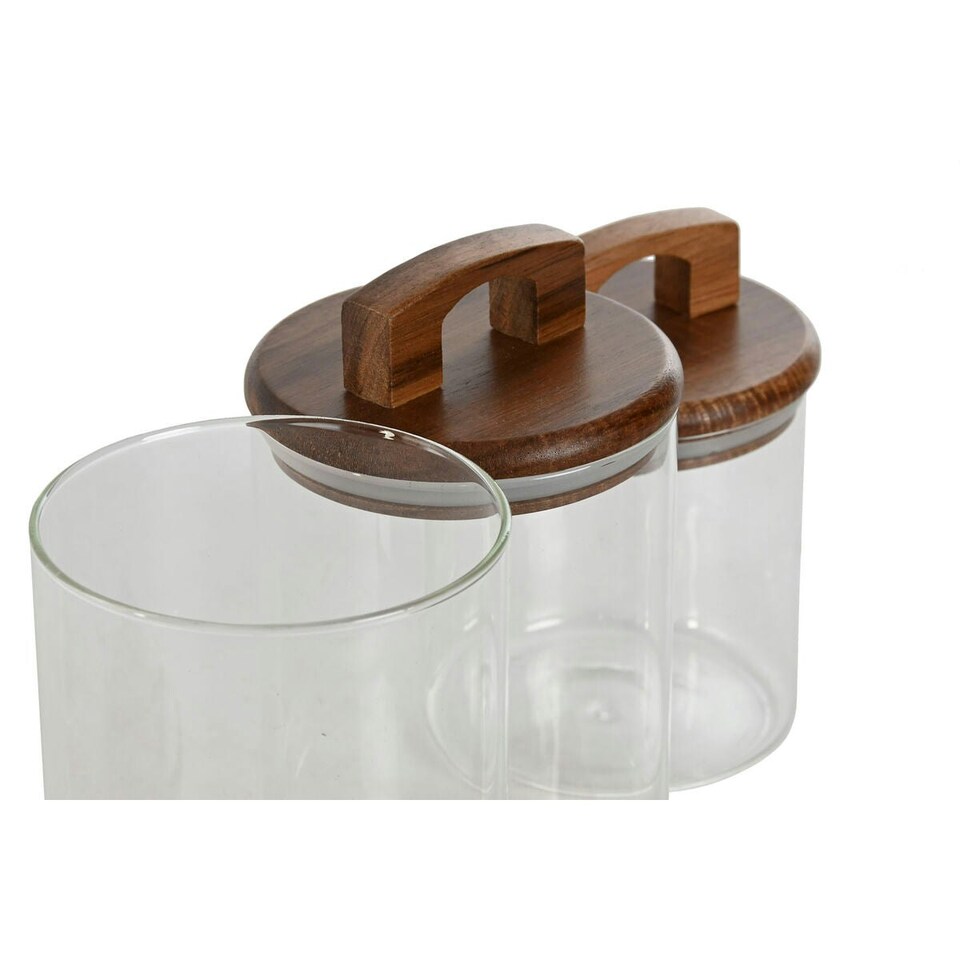 image 1 of 3 Tubs Home ESPRIT Brown Transparent Acacia Borosilicate Glass 650 ml 900 ml 1 L 3 Pieces