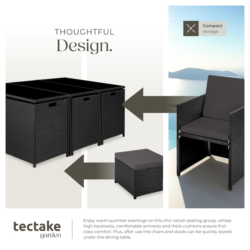 image 1 of Garden Table and Chairs New York - 10 seats with cushions, dining table, rain cover | Black | black | 1