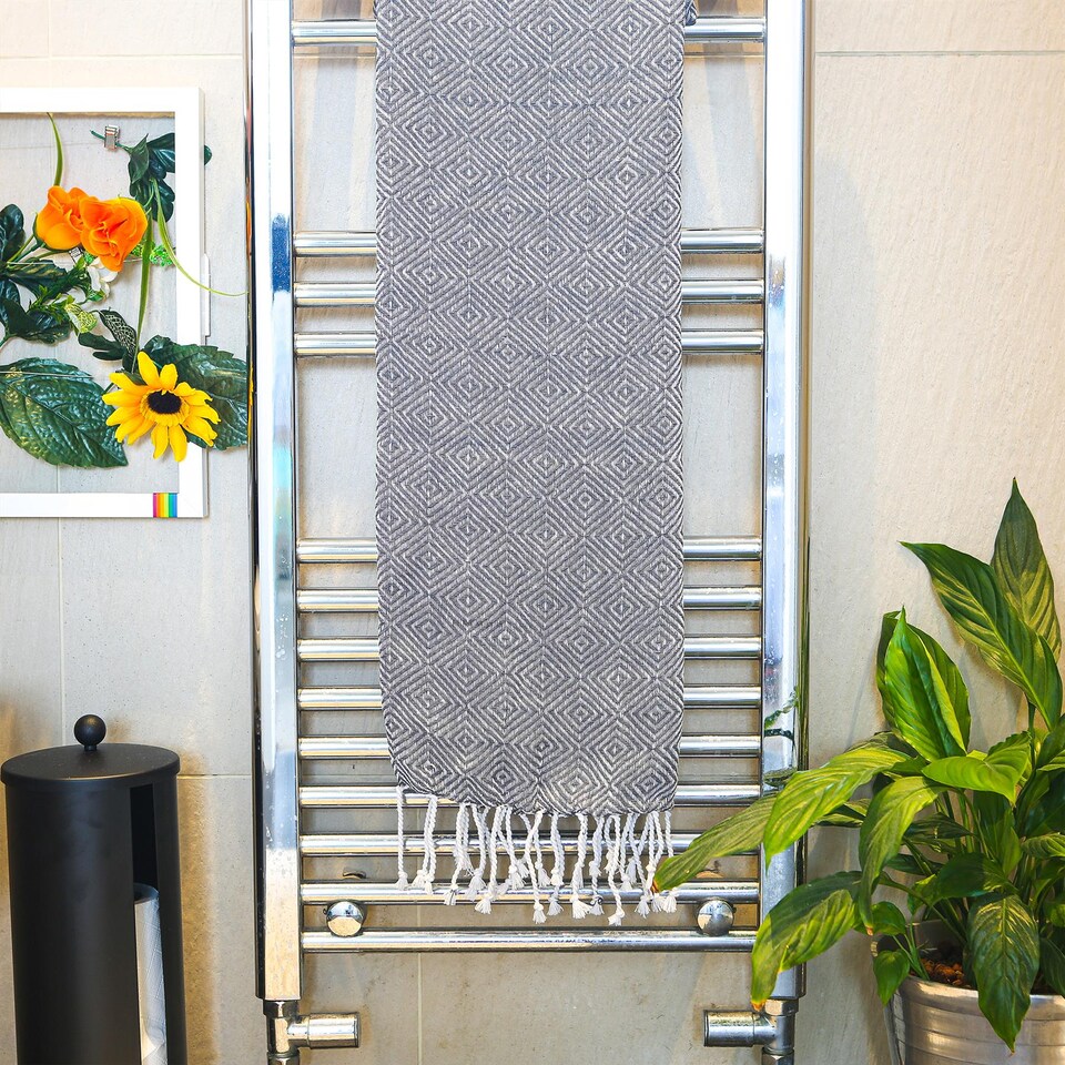 image 1 of Nicola Spring Turkish Cotton Chevron Bath Towel - 172 x 90cm - Dark Grey | Grey | Dark Gray