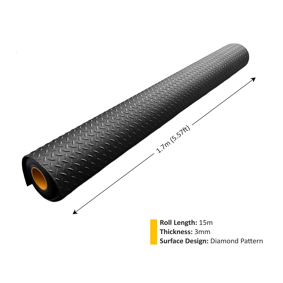image 1 of Heavy Duty Diamond Pattern Rubber Flooring | Black | 11m