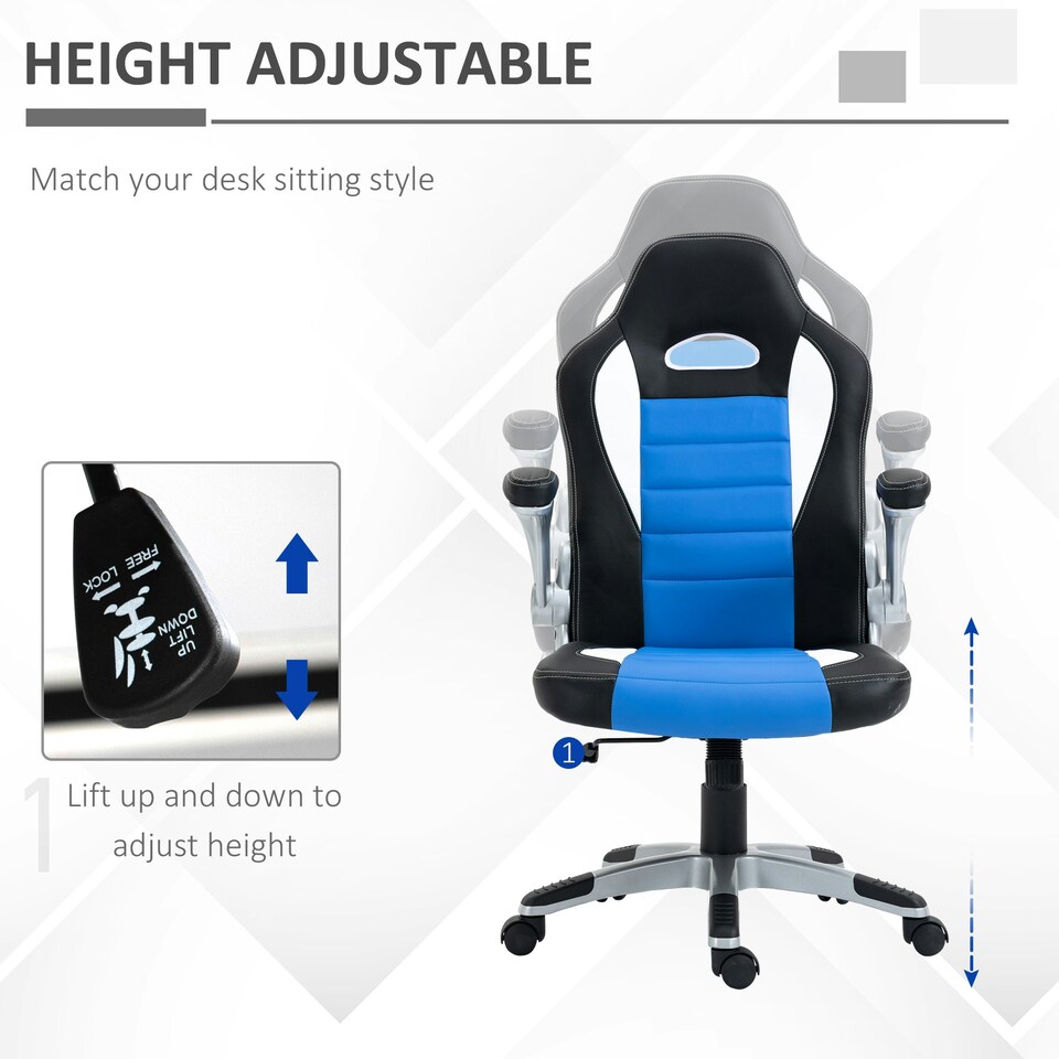 image 1 of HOMCOM Gaming Chair PU Leather Office Chair Swivel Chair w/ Tilt Function, Blue