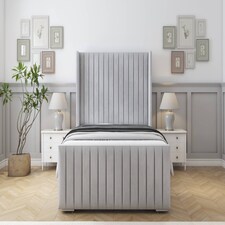 Sloomy Marlborough Silver Naples Bed Frame With 50" Upholstered Wingback Headboard 4'6 Double