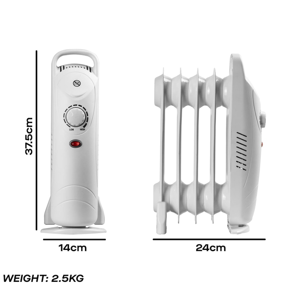 image 1 of Daewoo 650W Mini Oil Filled Radiator with Thermostat 5 Fin White