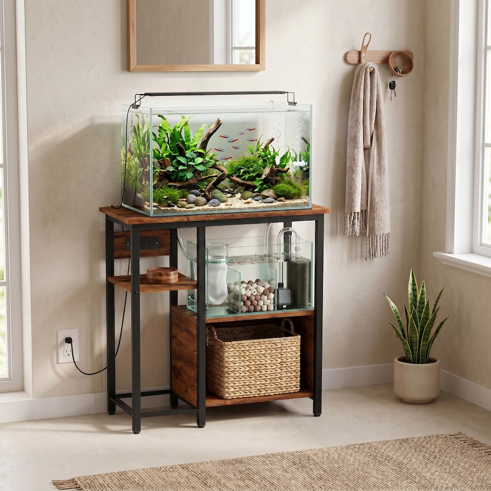 image 1 of PawHut Fish Tank Stand with Power Outlets 20-29 Gallon