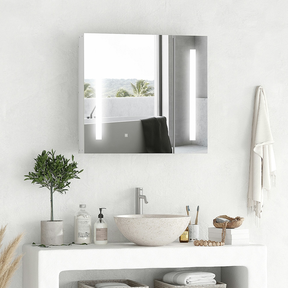 image 1 of kleankin LED Illuminated Mirror Cabinet with Lights, Touch Switch, for Bathroom
