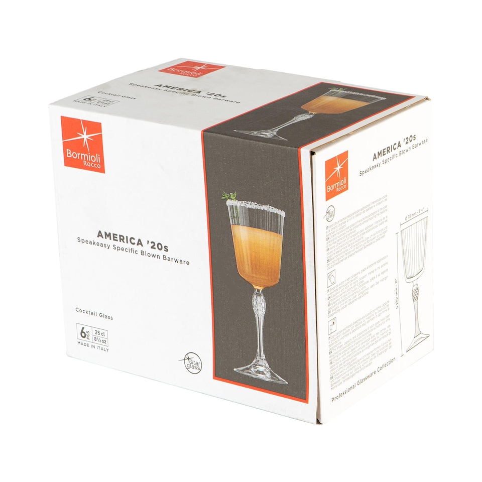 image 1 of Bormioli Rocco America '20s Cocktail Glasses - 250ml - Clear - Pack of 6