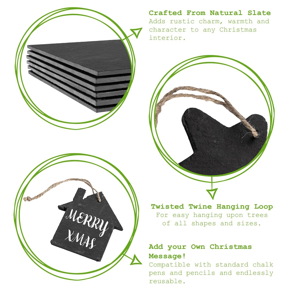 image 1 of Nicola Spring Slate Christmas Tree Decorations - 7.5 x 2.5cm - Cracker - Pack of 6