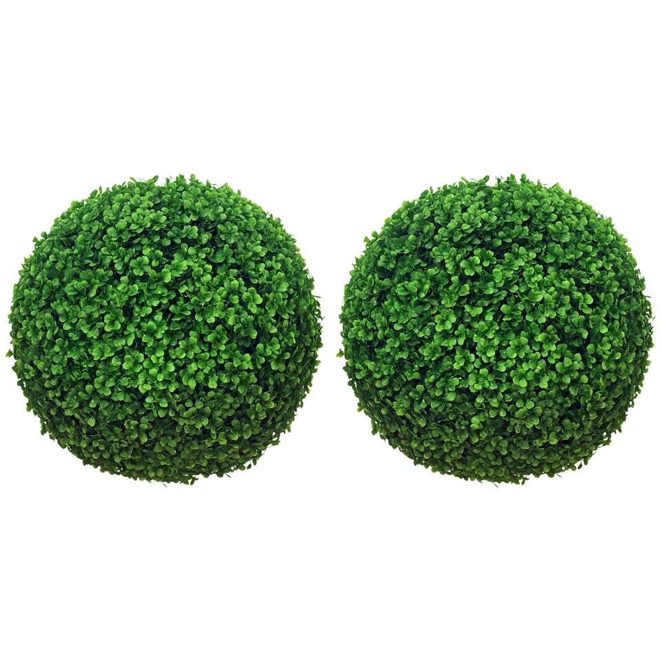 image 1 of HOMCOM Set of 2 Artificial Topiary Balls, 40cm FauBoxwood Balls, Hanging Decoration for Home, Indoor, Outdoor, Green
