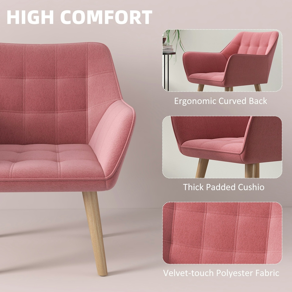 image 1 of HOMCOM Velvet-Feel Accent Chair with Arms Slanted Back Wood Legs Pink