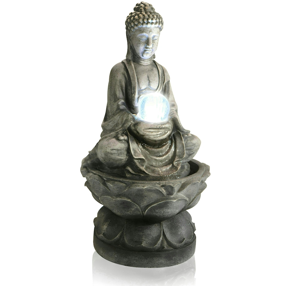 image 1 of Primrose Buddha Crystal Ball Water Feature Fountain with LED Lights 66cm