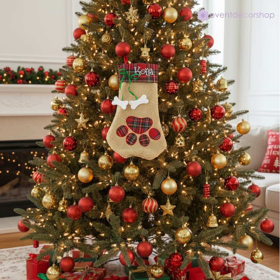 image 1 of Trimming Shop WedDecor Dog Paw Hessian Christmas Stocking for Gifts