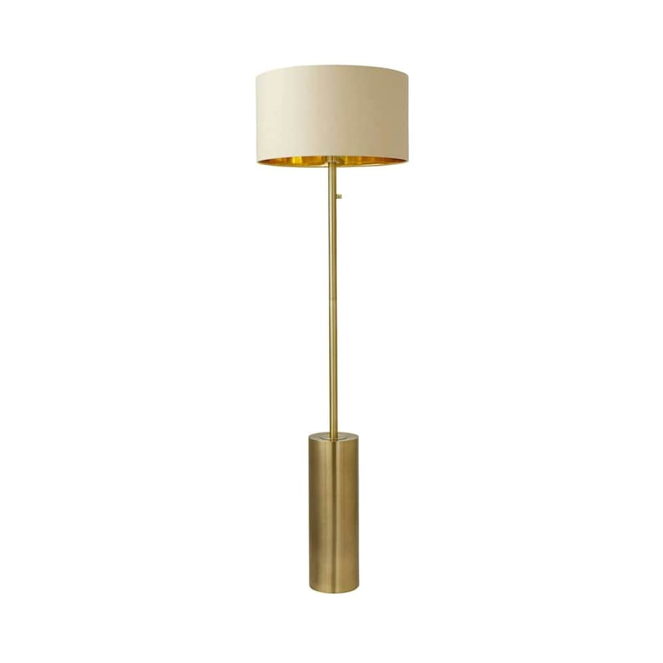 image 1 of ValueLights Lexy Antique Brass Rotary Dimmer Switch Floor Lamp with Beige/Gold Shade Cream