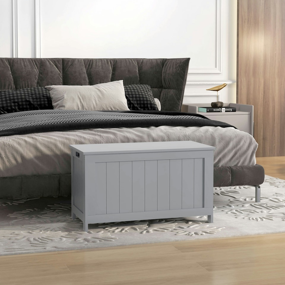 image 1 of HOMCOM Storage Chest with 2 Safety Hinges, Modern Storage Bench, Grey